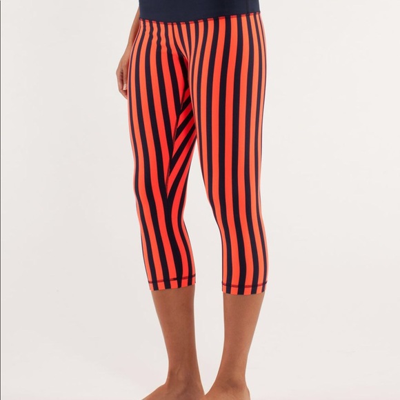 lululemon athletica Pants - LULULEMON Orange & Navy Striped Cropped Leggings